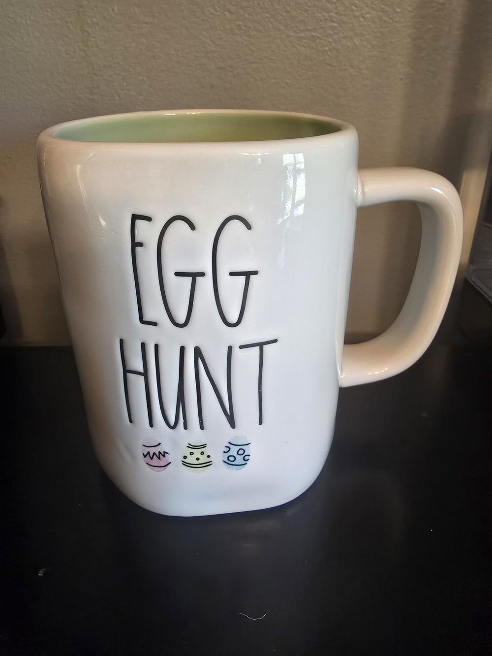 Rae Dunn White Mug with Pastel Green Interior - "EGG HUNT"